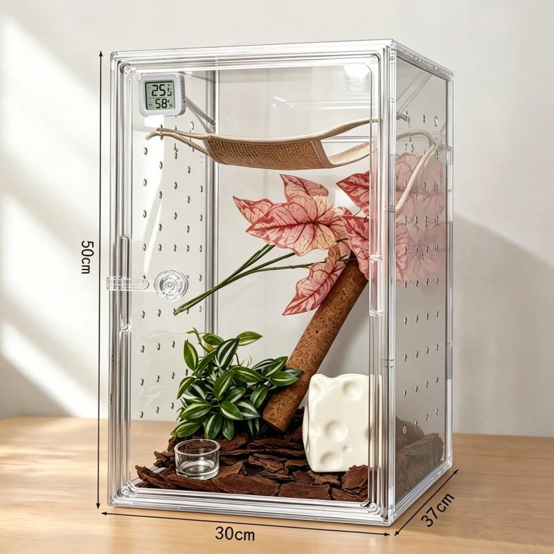 Acrylic Transparent Hermit Crab Terrarium With Escape-Proof Design Coconut Fiber Substrate Setup Reptiles Geckos