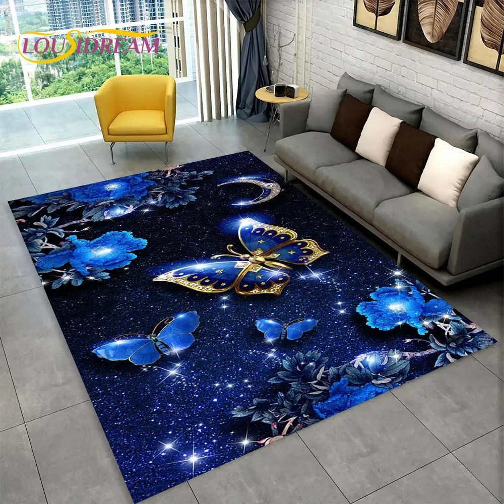 Dream Butterfly Flower Area Rug Large,Carpet Rug for Home Living Room Bedroom Sofa Doormat Decor,Kid Play Non-slip Floor Mats