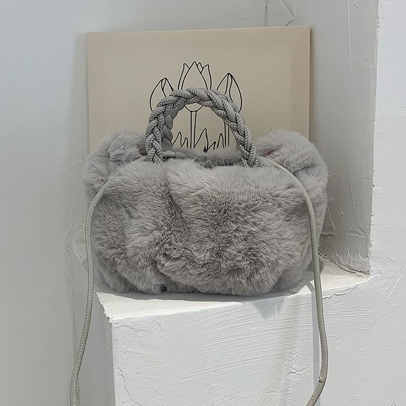 

Многофункциональная меховая сумка через плечо, модная женская сумка-ведро, мягкие плюшевые сумки через плечо, модные сумки-облака из меха 24x13x19cm серый