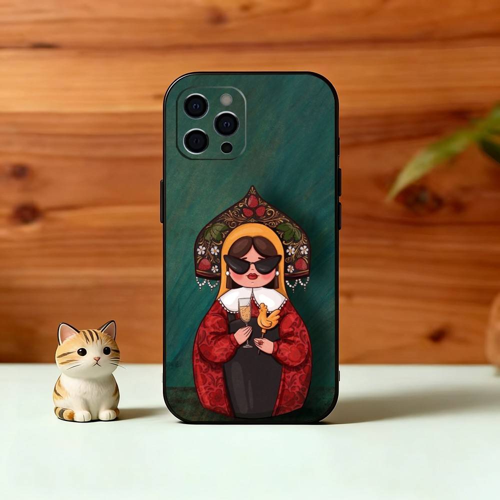 Adorable Russian Folk Art Doll Phone Case For iPhone 17, 16,15,14,13,12,11 Plus,Pro Max, Others Soft Black Cover