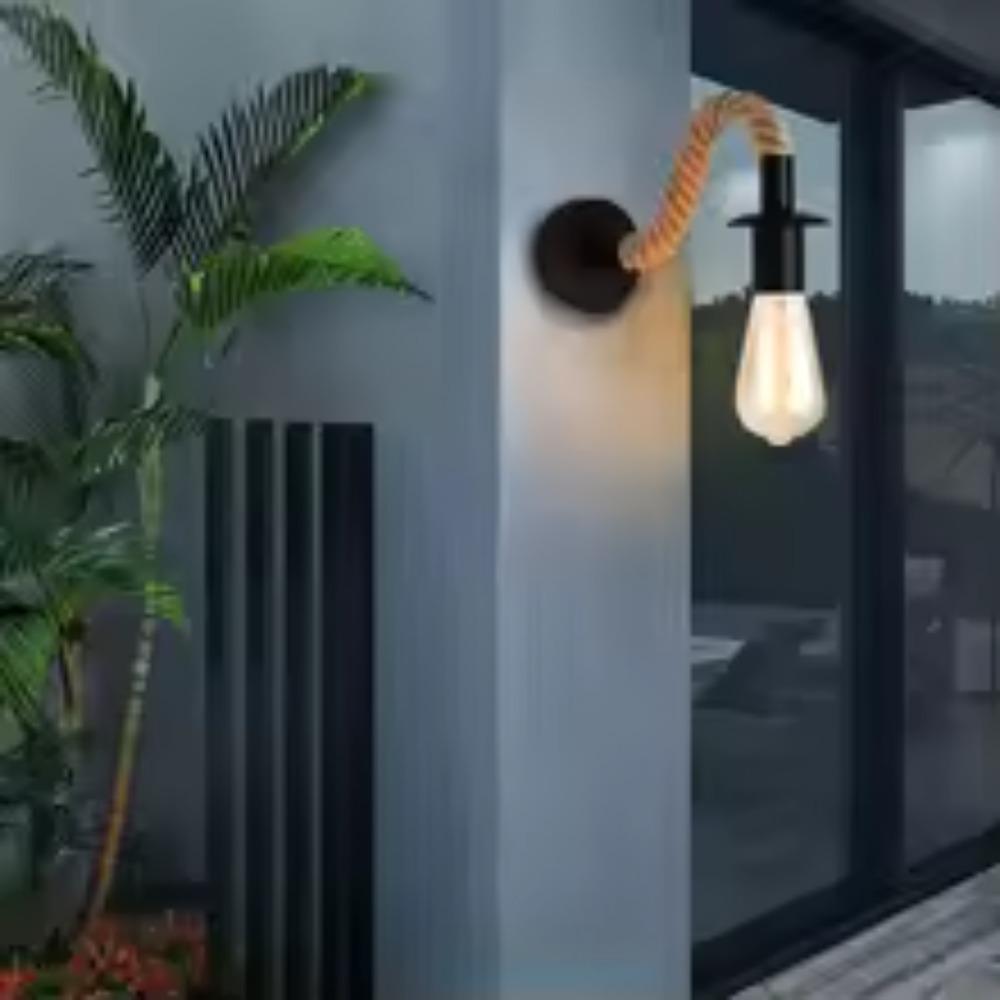 Solid Wood Vintage Industrial E27led Wall Light Retro Classic Hemp Rope Decor Indoor Light for Bar Restaurant Bedroom Corridor