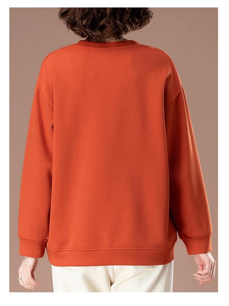 Plus Size Round Neck Printed Sweatshirt for Middle-Aged Women - Spring/Autumn Style, Loose Fit, Fashionable Mom Top