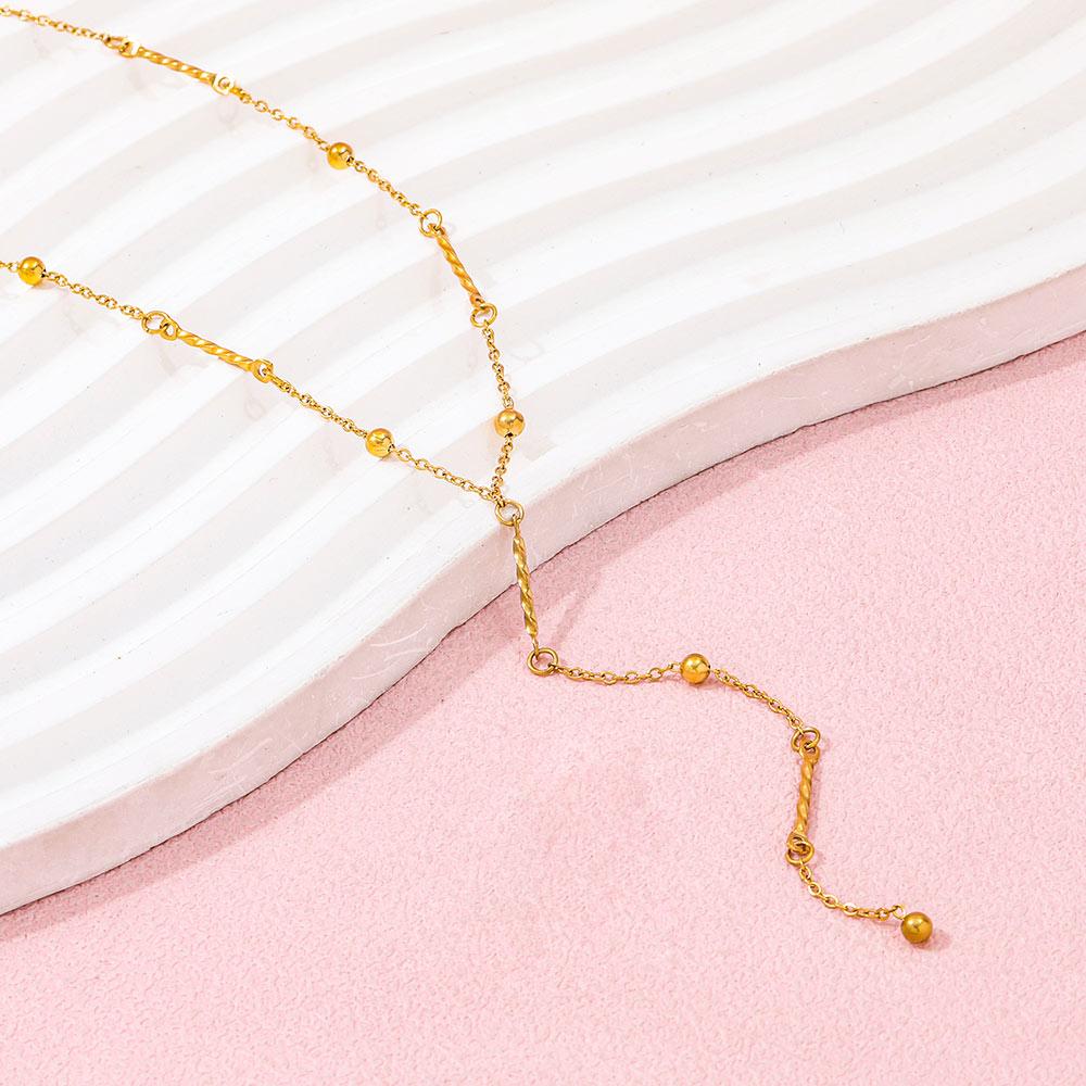 Fenny 18K PVD Plated Waterproof Fashion Dainty Basic Beads Y-shaped Sweater Chain Necklace for Women Stainless Steel