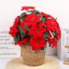 35cm Artificial Poinsettia Bushes Faux 7 Heads White Red Silk Artificial Christmas Flower Bouquet for Home Wedding Party Decor