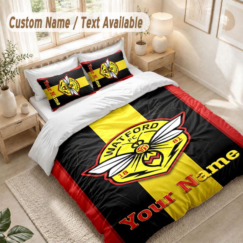 Custom Name Bedding Set 3 PiecesWatford FC Print Duvet Cover + 2 Pillowcases Soft Bed Decor