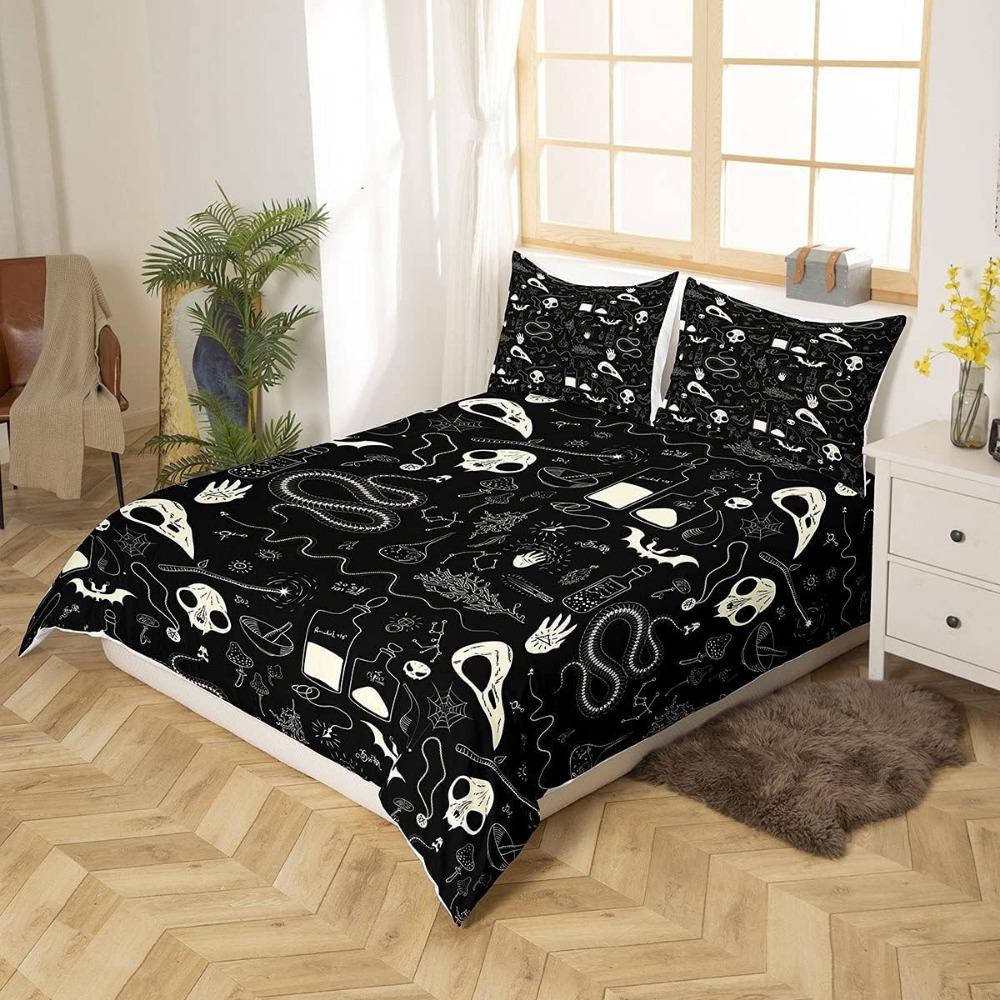 Skull Bedding Set Kids Scary Animal Skeleton Bedding & Linen for Boys Teens Halloween Bats Duvet Cover Breathable Horror Spider