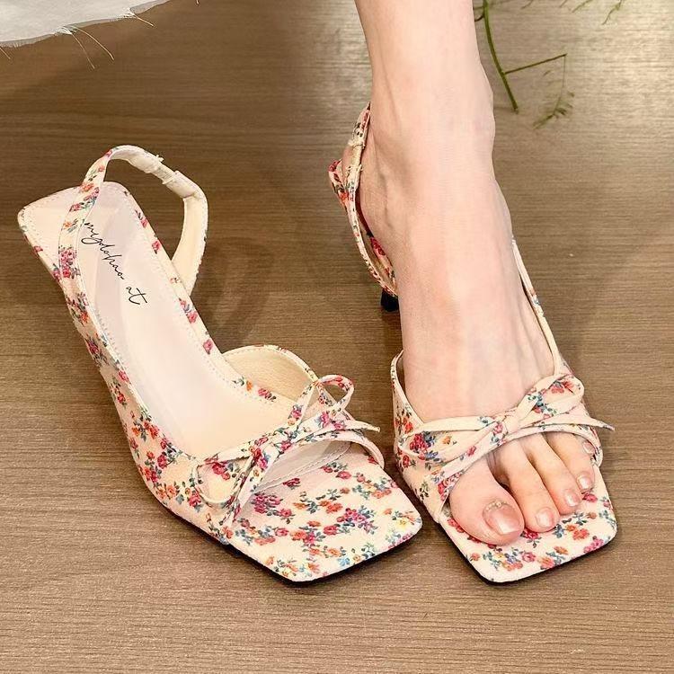 

New bow high heels summer skirt 40 design stiletto open-toed sandals fairy shoes Three pairs of half-size pads 6.74