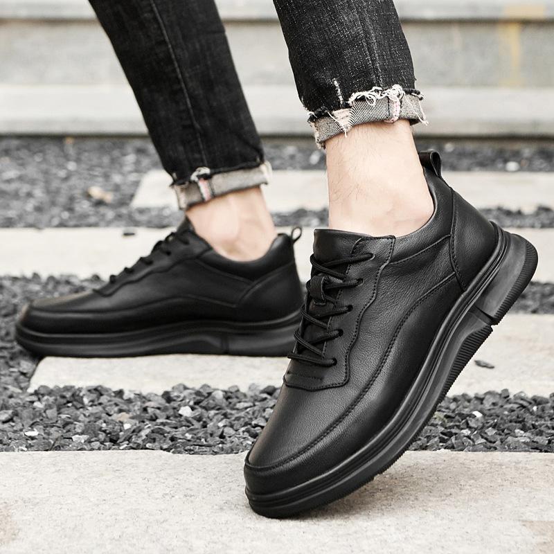 Shoes Autumn New Thick-soled Lightweight Outdoor Sports Shoes Light Luxury Leather Lace-up Casual Shoes