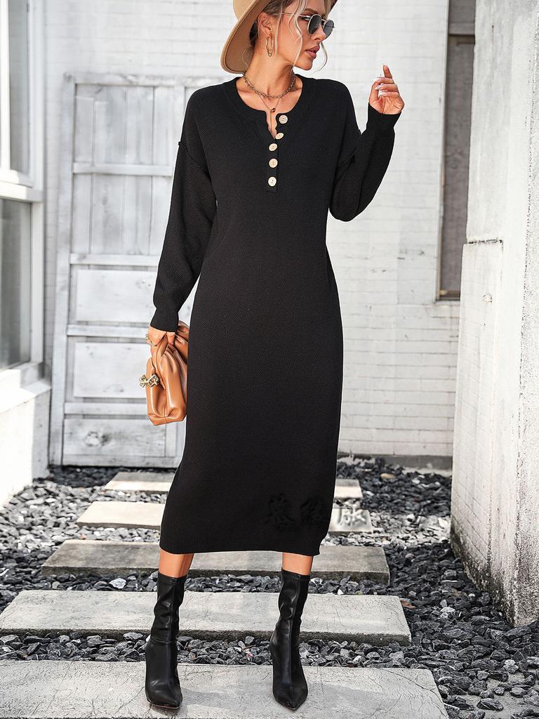 Autumn and winter new European and American button-knitted sweater dress fashion temperament commuter women's sweater women