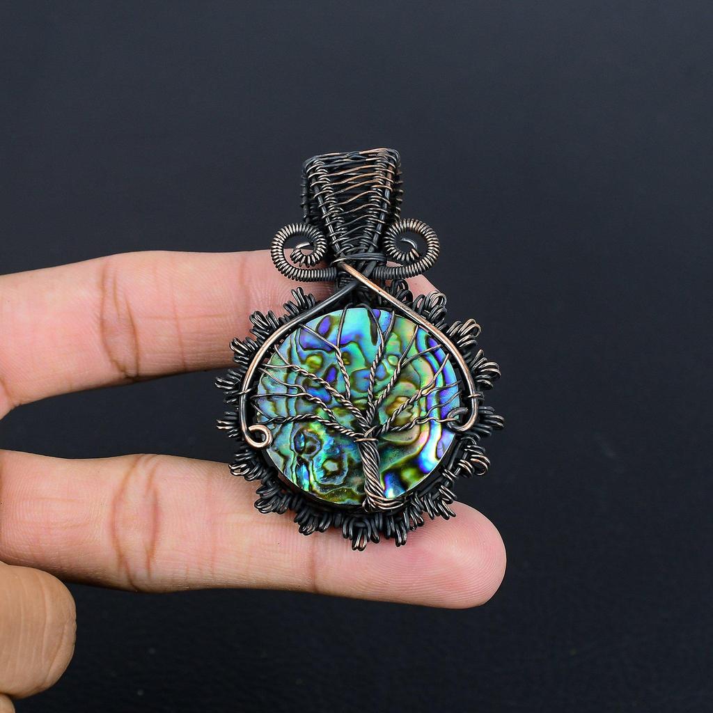 Tree Of Life Abalone Shell 999 Copper Wire Wrapped Pendant, Handmade Gemstone Pendant Jewelry, Gifts For Wife Brand New Pendant