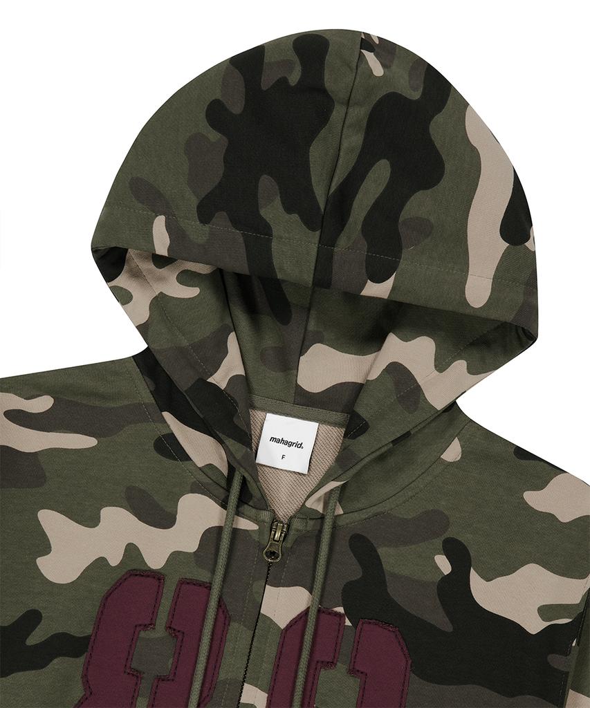 Mahagrid Camo Applique Crop Zip Up Hoodie Green(Mg2Fffm493A)