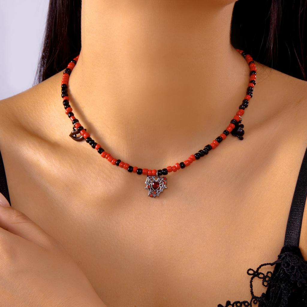 Halloween Halskette Spinnennetz Fledermaus Herz Geist Schwarze Katze Kürbis Anhänger Perle Gotischer Schmuck Für Frauen Männer Party Zubehör Geschenk