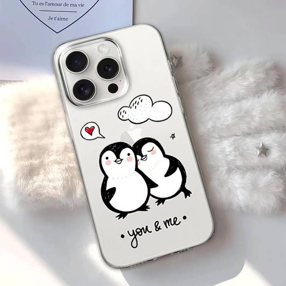 Cute Cartoon Penguin Phone Case For Transparent IPhone 17 Air 11 12 13 14 15 16 17 Pro Max Plus Shockproof Soft Cover