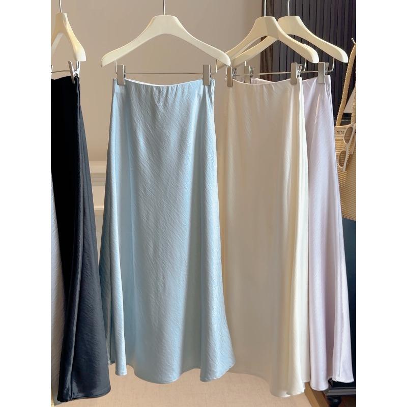 Popular temperament Liu Guang soup skirt~ acetic acid satin fishtail skirt skirt skirt women's spring new thin hip skirt