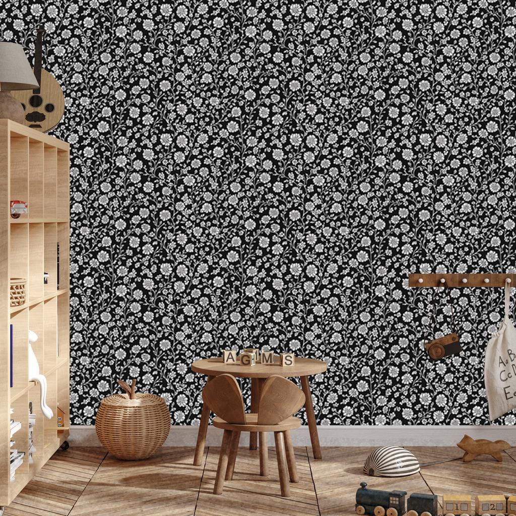 Wallpaper Black and White Flowers Graphite, Graphite Background 50x1000