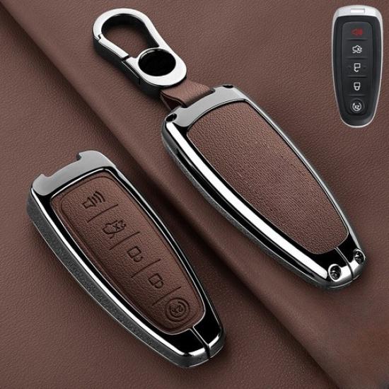 Zinc Alloy Leather Car Key Fob Case Cover Bag For Lincoln MKS MKT MKX Navigator