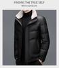 Men's Thickened Genuine Leather Down Jacket - Plus Size, Middle-Aged & Elderly, Winter Turn-Down Collar Outerwear, Loose Fit