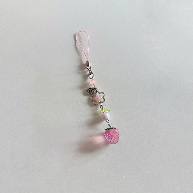 Lightweight Sweet Cute Strawberry Keychain Cellphone Charm Lanyard Lovely Fruits Bag Chain for Girls Aesthetic Jewelry Props