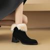 Fashion NEW Winter Women Boots Sheep Suede Leather Shoes for Women Round Toe Chunky Heel Shoes Warm Wool Snow Boots Zipper Modern Boots