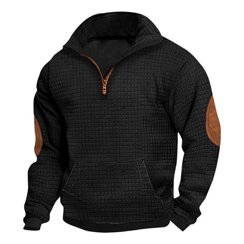 2026 Autumn/Winter Men's Casual Plaid Zipper Suede Plush Jacquard Hoodie
