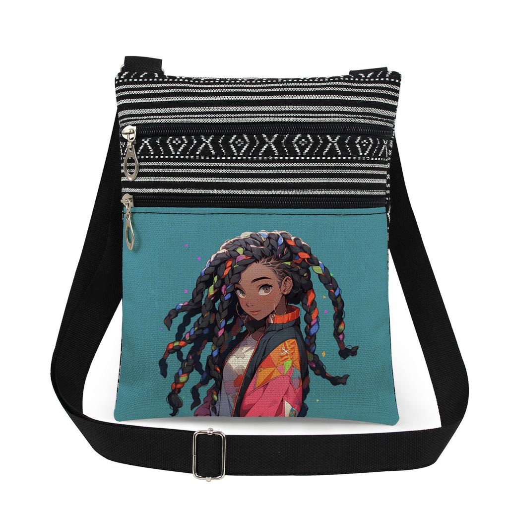 1PC Black Girl Print Tote Bags Women Shoulder Handbags Postman Package 6898