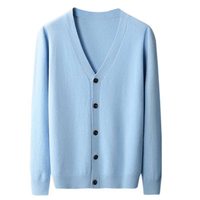 Herren V-Ausschnitt Strickjacke aus 100% Wolle - Warm, Lässig, Lockere Passform für Herbst/Winter