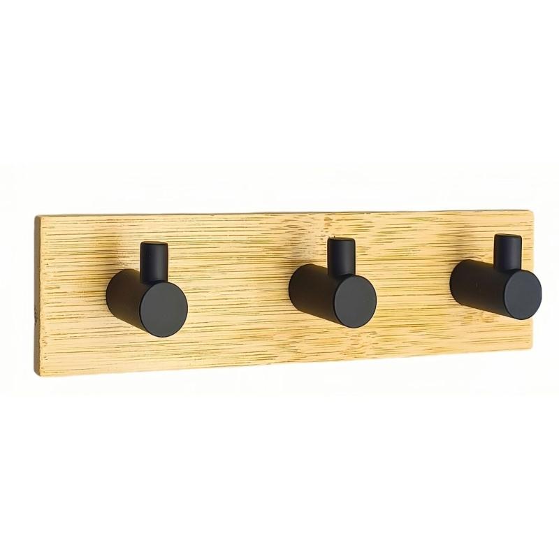 Bamboos And Stainless Steel Hook For Hanging Towels Clothes Decorative Coat Rack Wall Mounted Key Organizer