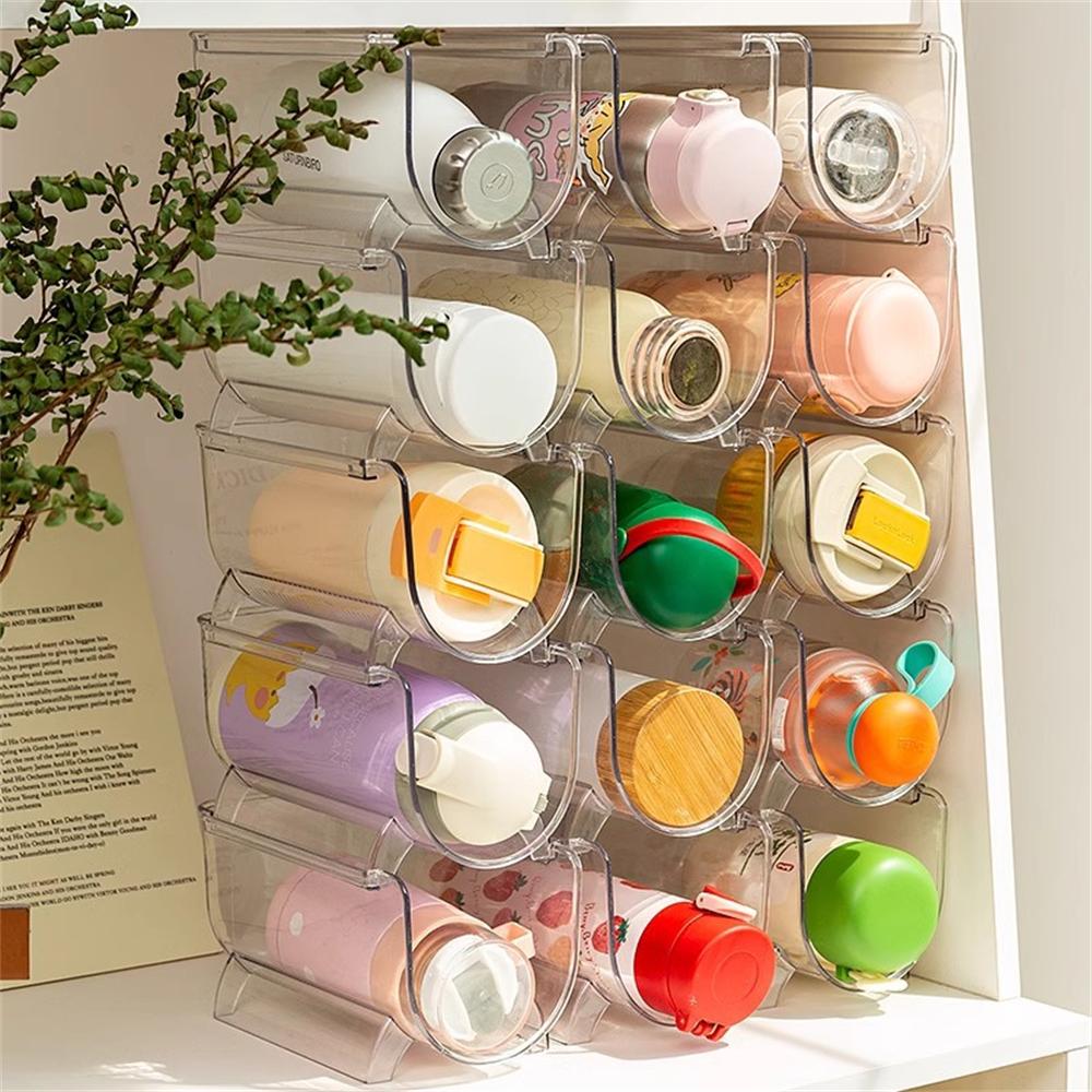 Transparent Water Cup Storage Rack Tabletop Wine Beverage Bottle Rack Holder Multi-layer Stackable Refrigerators Drink Organizer