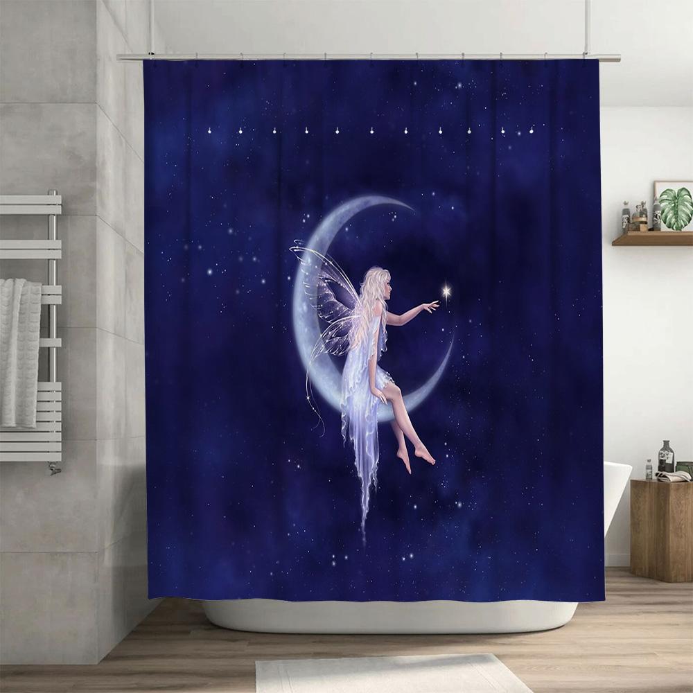 Fantasy Moon Fairy Shower Curtain Celestial Space Galaxy Decor Bathroom Set Vintage Gothic Art
