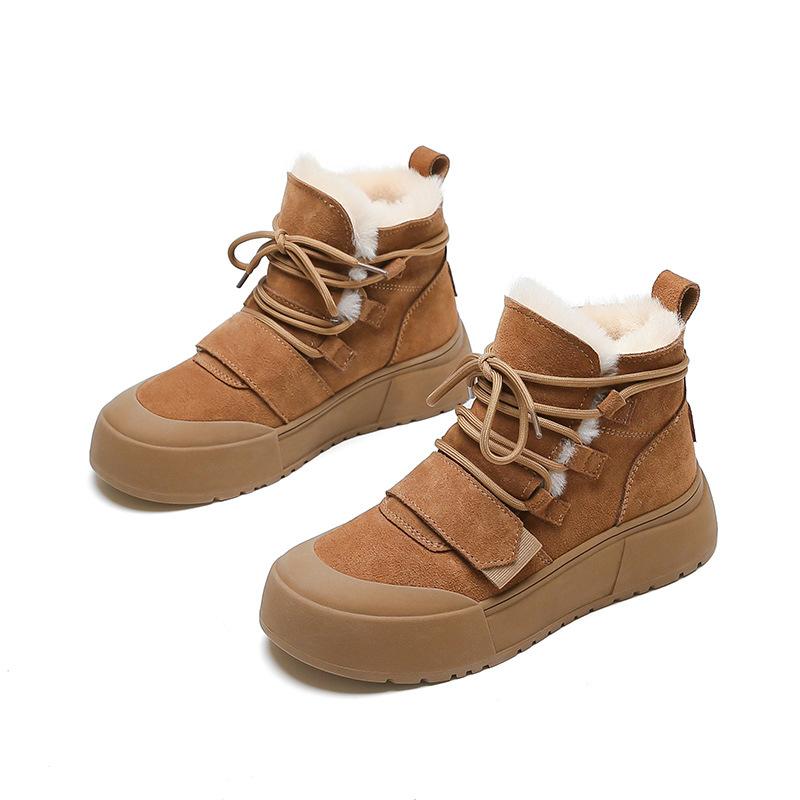 Wool Leather Velvet Snow Boots Women's Winter New Waterproof and Non-slip Thick-soled Thickened Fur Integrated Cotton Shoes Short Boots