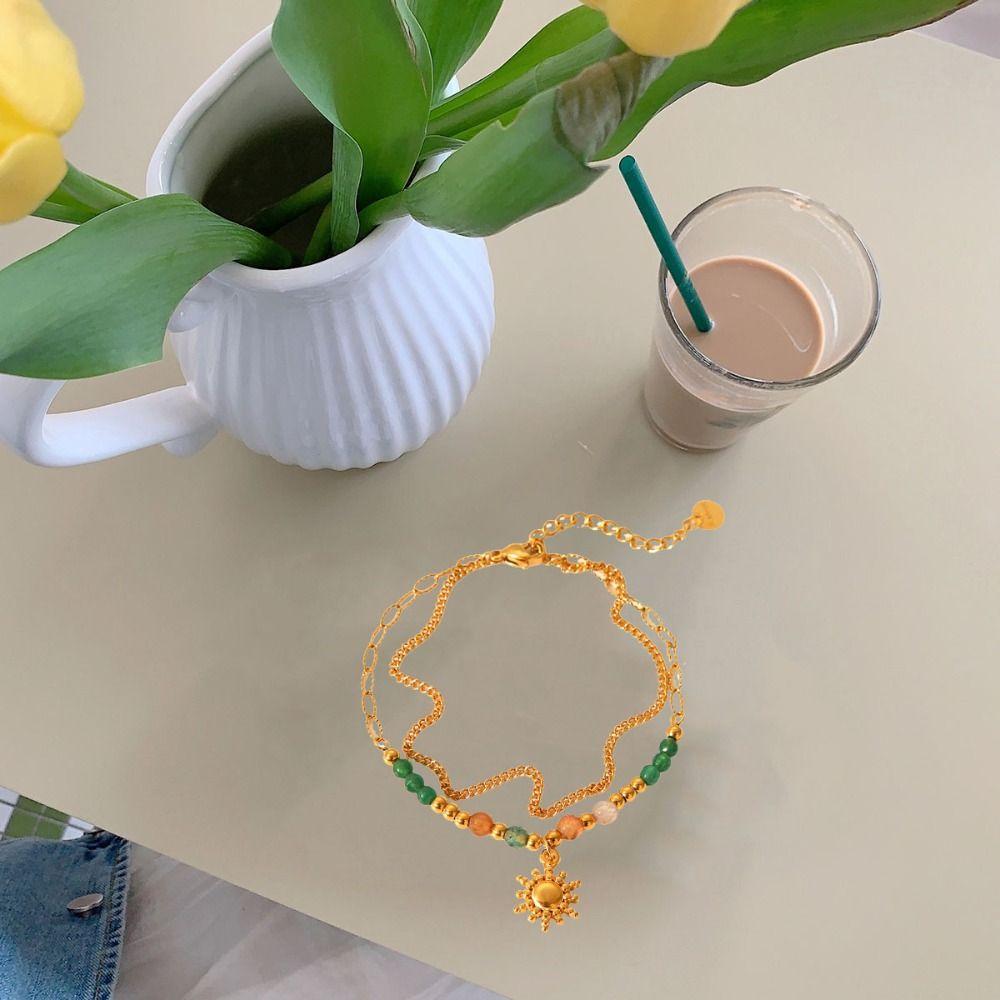 Stainless Steel French Sun Star Pendant Bohemia Colorful Bead Bracelets  Friends Birthday Gift