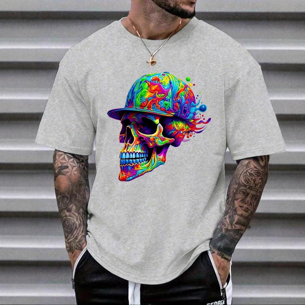 Men's Casual Skeleton Round Neck T-shirt for Men and Women's Hip-hop Short-sleeved T-shirt for Pure Cotton T-shirt for Street