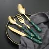 24pcs Stainless Steel Marbled Tableware Set Nordic Style Dessert Dinnerware Suit  Restaurant