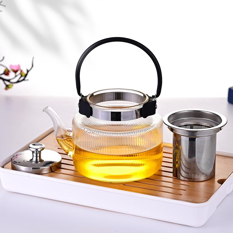 Heat Resistant Glass Teapot Large Capacity Clear Kettle Green Flower Tea Pot Portable Puer Teapots Home Kitchen Jug