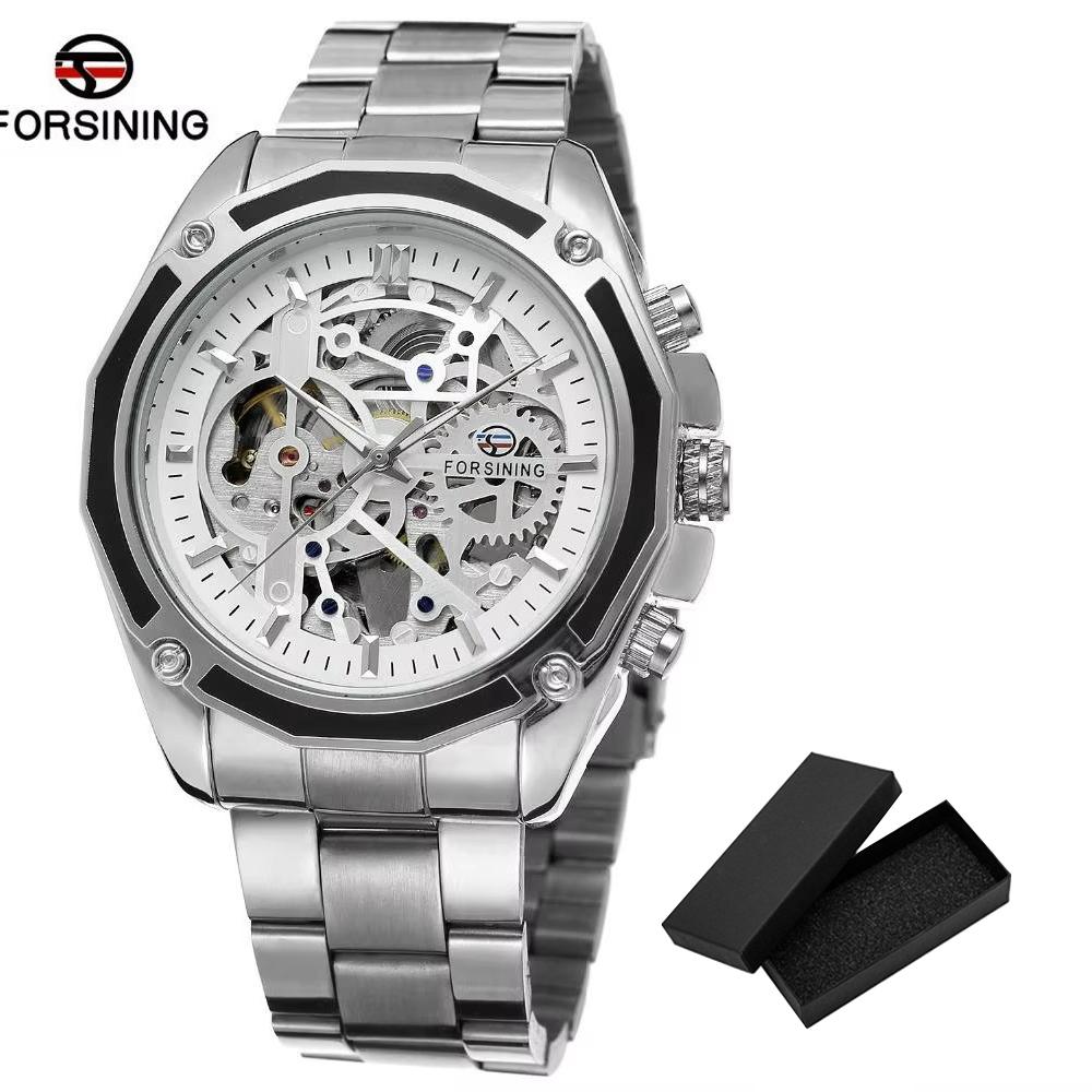 Fashion Forsining Top Brand Transparenthollow Luminous Hand Gear Movement Retro Royal Design Men Mechanical Skeleton Wrist Watch