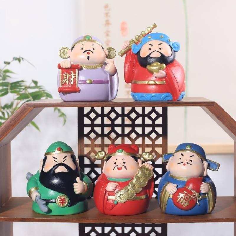 Adorable Resin Car Decorations Lucky Wealth God Figures Cartoon Style Stress Reliever