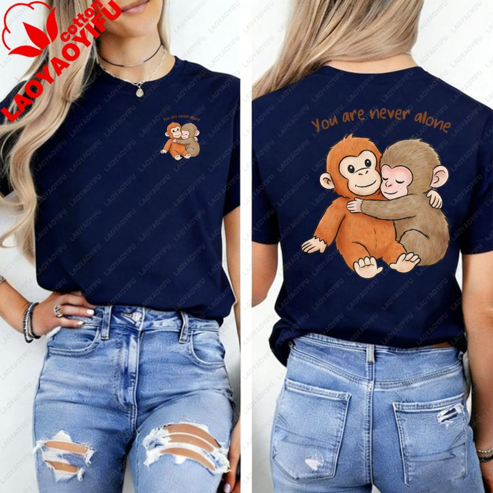 Viral Punch Cute Baby Monkey With Plush Toy Shirt Emotional Gift For Animal Lovers Kawaii Graphic Tshirts Fashion Casual Tshirt