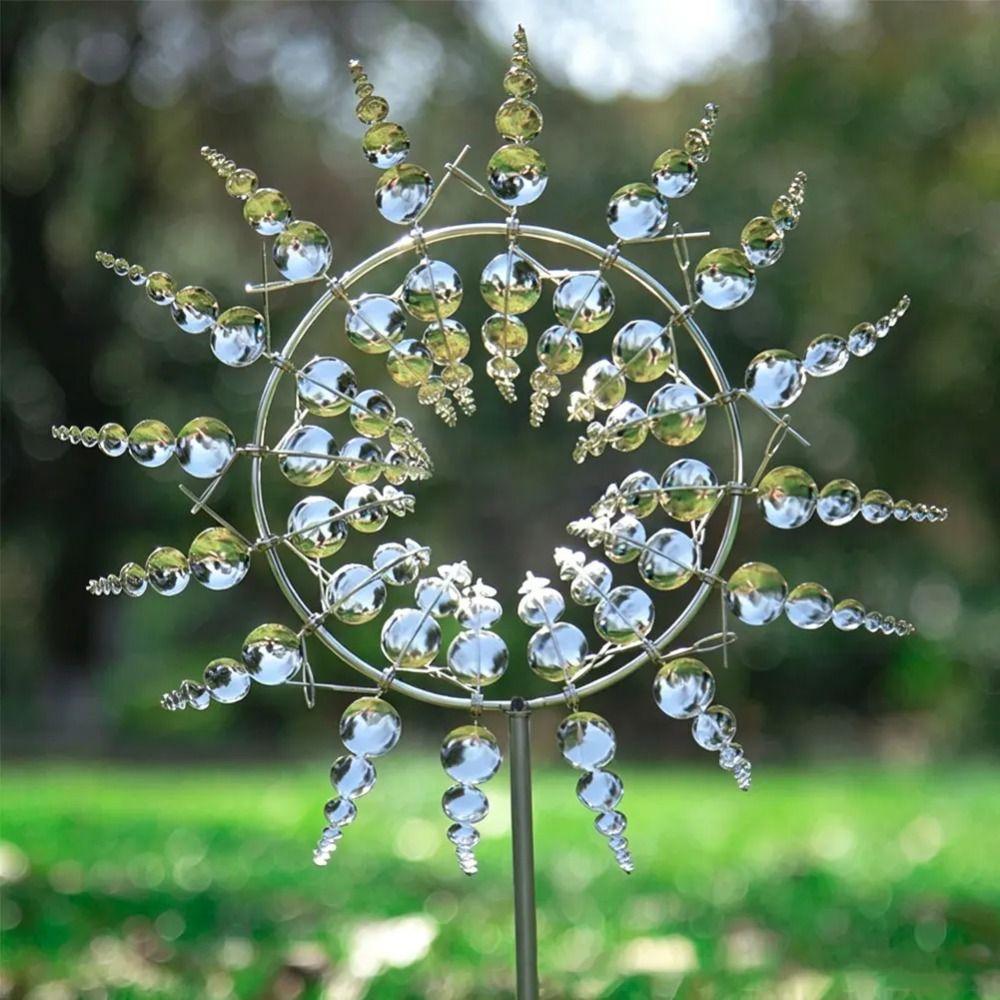 Wind Powered Metal Windmill Ground Mounted Windmill Rotating Garden Art Wind Spinner Lawn Decor