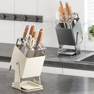 Stable Stainless Steel Cutter Holder Anti-slip Rotatable Countertop Cutter Holder with Water Tray Space Saving