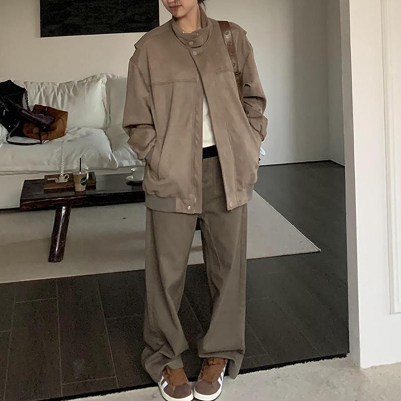 Unisex Retro Suede Autumn/Winter Jacket - Loose Fit, Slimming, Versatile, Trendy Stand-Up Collar, Cotton-Padded Workwear Design.