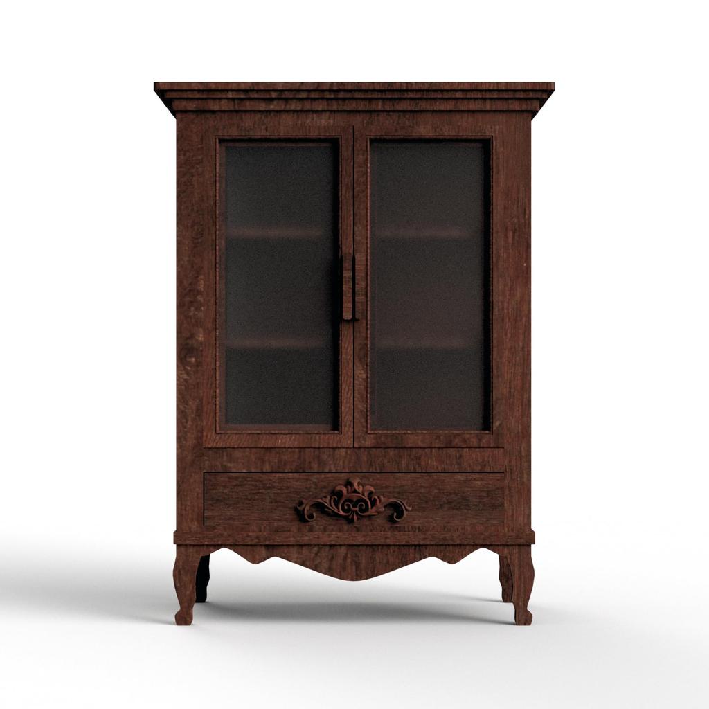 Miniature Glass Cabinet with Celebration Brown PLA 3D Handmade Handmade Wooden Furniture Lettering, Design, Sculpture, 1/6 Scale, Dollhouse, Blythe,