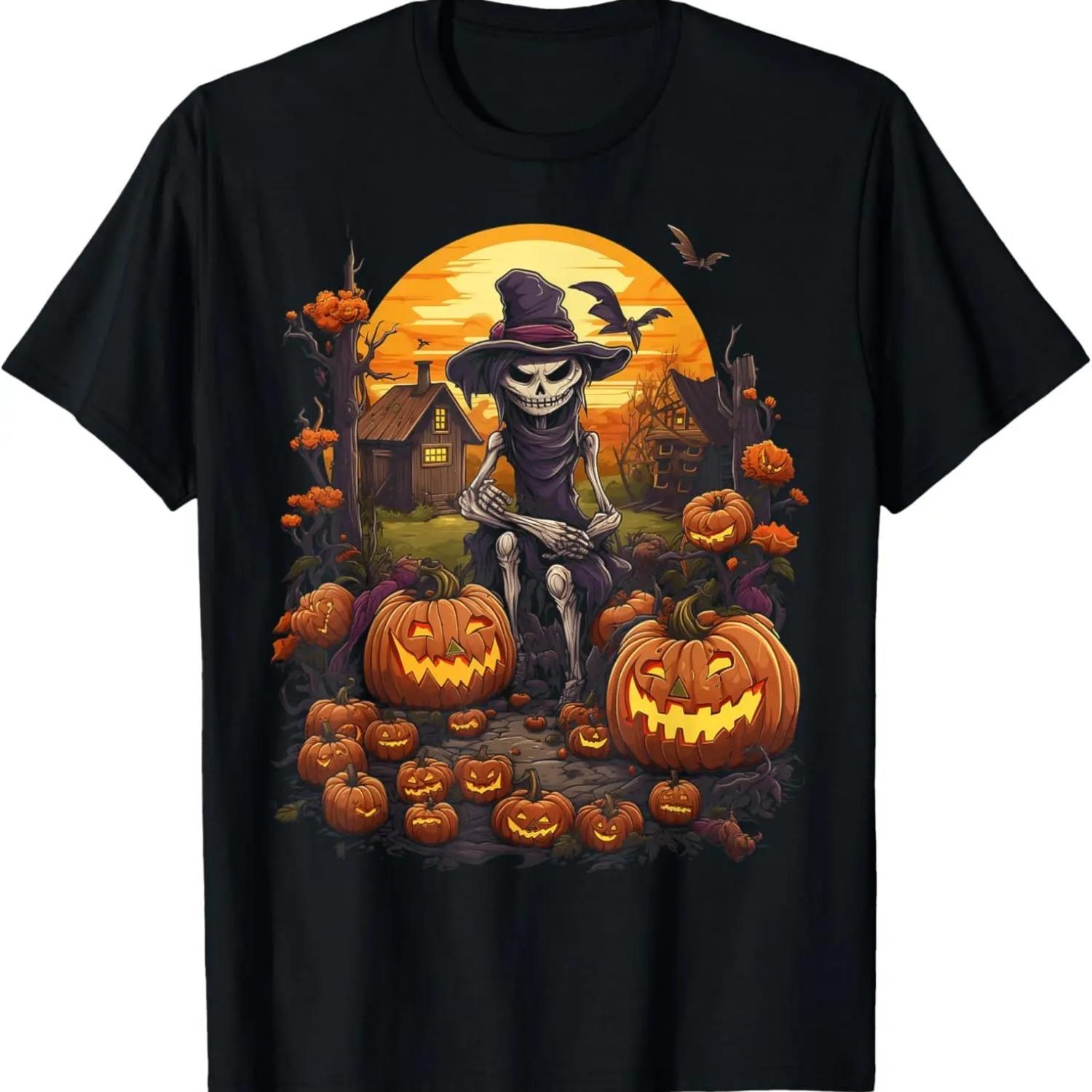 Halloween Scarecrow Costume Party Pumpkin Scary Graphic T-Shirt S чёрный