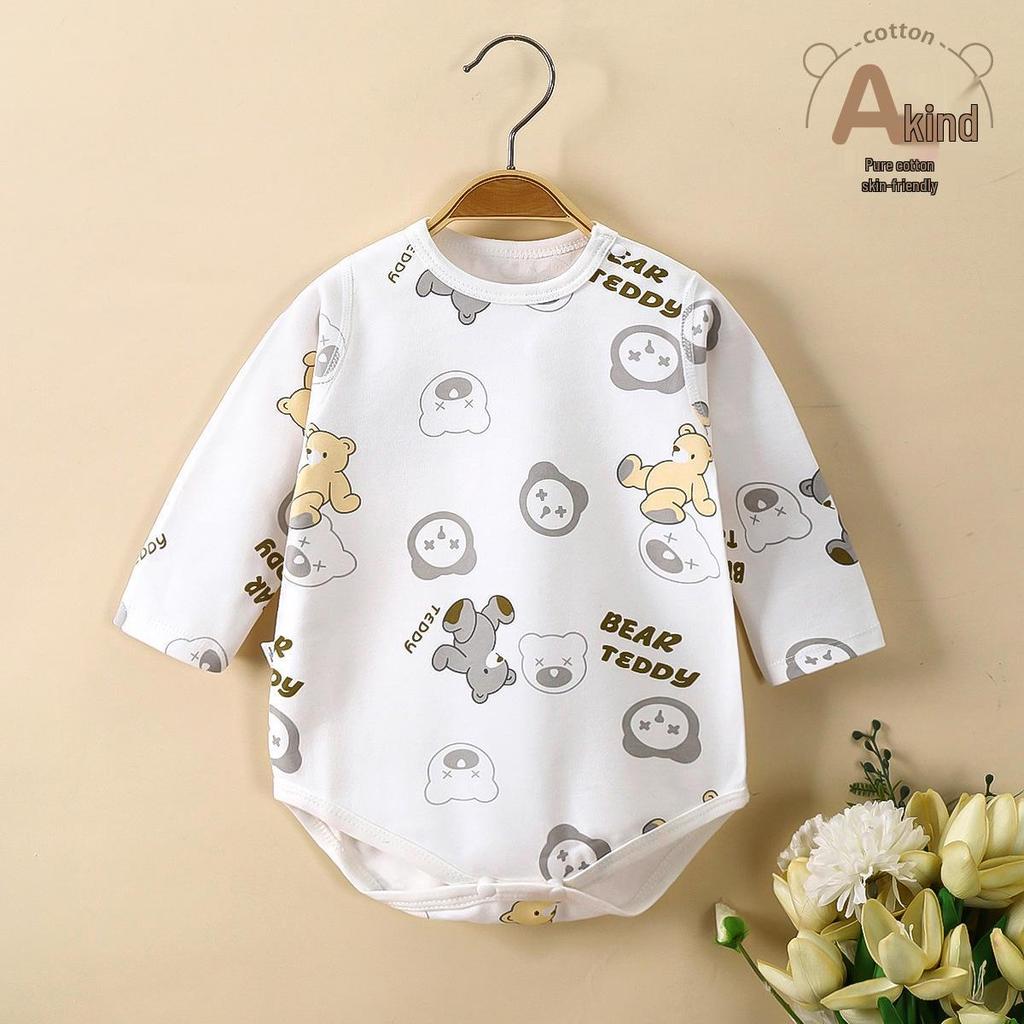 Spring & Autumn Baby Romper, Pure Cotton, Long Sleeve Wrap-over Onesie