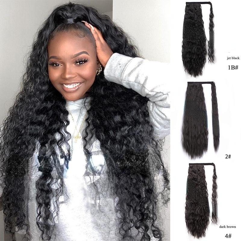 

MISS WIG Corn Wavy Long Ponytail Synthetic Hairpiece Wrap on Clip Hair Extensions Ombre Ponytail