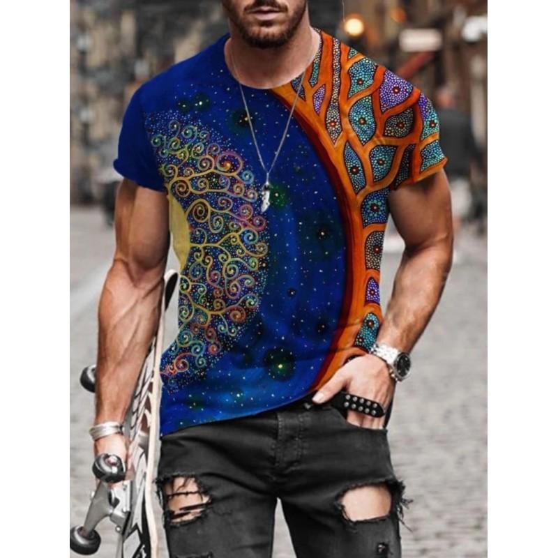 Mens Short Sleeve Crew Neck T-Shirt With Cartoon Digital Print Loose Fit Casual Wear