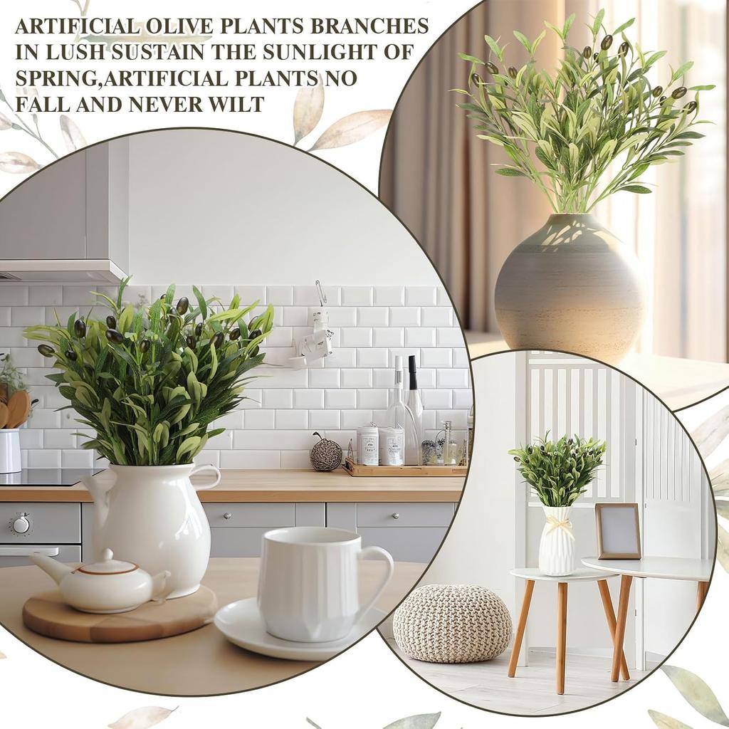 20 Pcs 18 Inch Artificial Olive Branches for Vases Fake Olive Branches Greenery Leaves for Tabletop Home Office Decoration