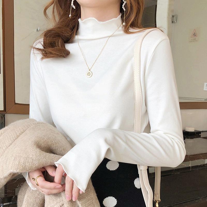 Autumn Winter Women's Elastic Bottoming Shirt Solid Colour Half High Neck Devel Bottoming Shirt Long Sleeve High Elastic T-shirt