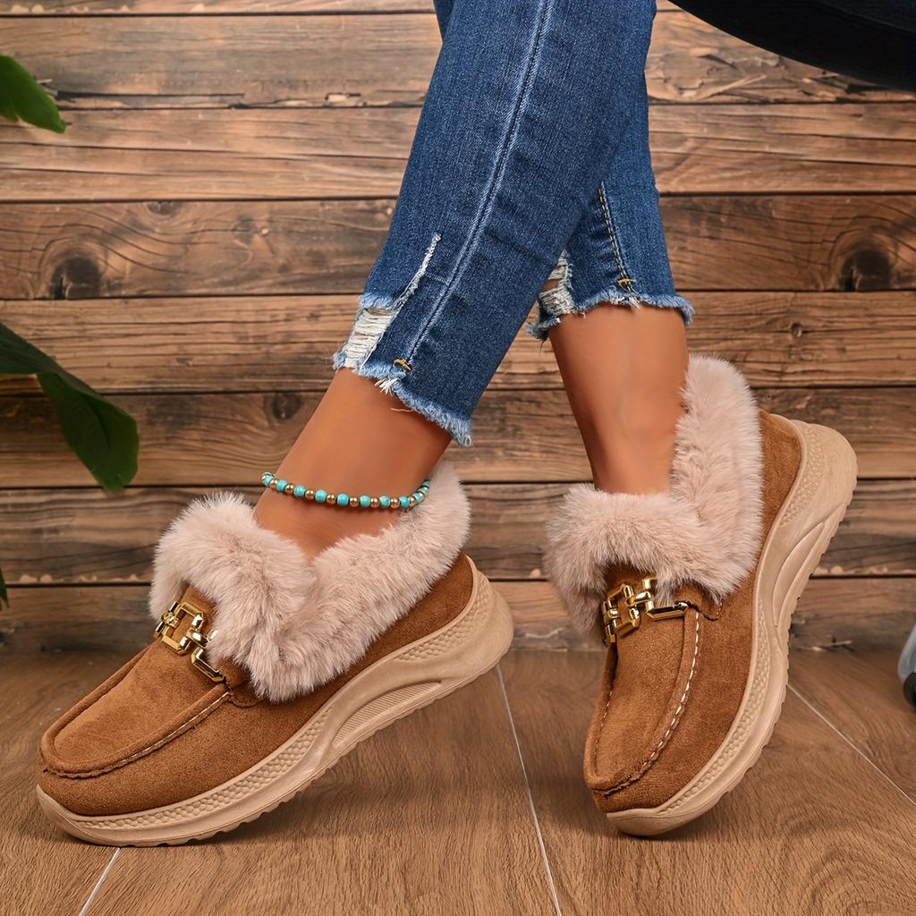 Women's Winter New Versatile Snow Boots, Fashionable Plus Size Thick Sole Height Increasing Slip-On Lazy Shoes