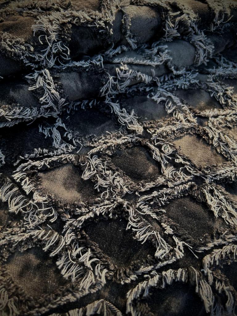 Fringe Diamond Denim Handmade Denim Thin Cotton Denim Fabric Scraps Fabric, Remnants, Fabric, (Smoky, 1m)