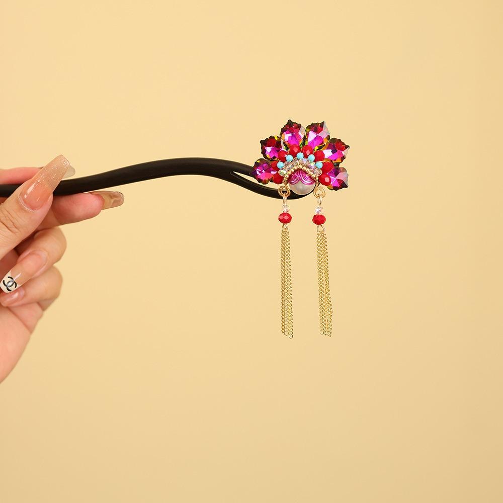 Red Wooden Hair Stick Tassel Hanfu Hairpin Classical New Chinese Style Hair Clip  Bridal